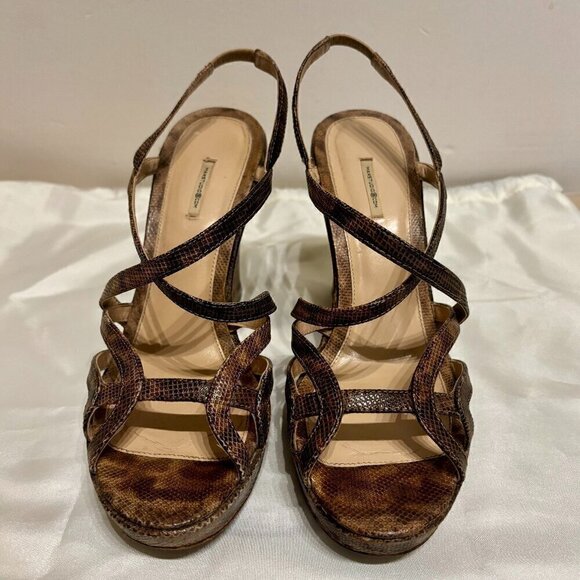 Max Studio Women's Brown/Tan Python Wedge Sandals | Women's Size 7 - Picture 5 of 7